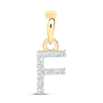 Solid 10K Yellow Gold Real Natural Diamond Womens A-Z Initial Letter Pendant Charm - 1/2 Inch Height - for Necklaces .03 Carat (.03 Cttw) - style: F - 10k Yellow Gold