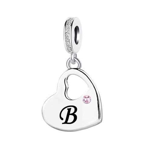KunBead Initial A-Z Letter Pink Heart Alphabet Birthday Dangle Love Charms Compatible with Pandora Charm Bracelet for Auntie Friend Sister Mom Daughter Nana Granddaughter Wife - style: Letter B