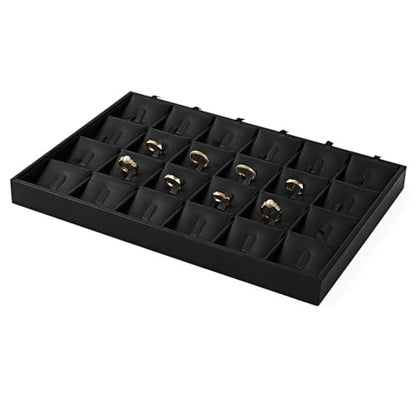 Oirlv Leather Ring Display Tray Black | Cushioned Holders Protect Rings, Perfect for Collection Display - style: P01707