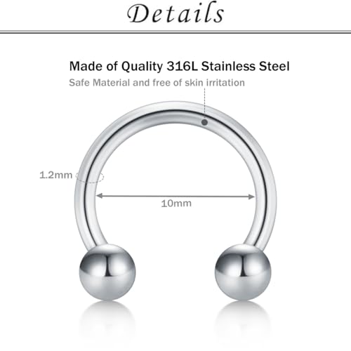 16G Septum Nose Rings Stainless Steel Hinged Seamless Nose Hoop Ring Horseshoe Piercing Jewelry Captive Bead Ring Helix Daith Tragus Cartilage Earrings for Women Men - style: style2