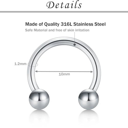 16G Septum Nose Rings Stainless Steel Hinged Seamless Nose Hoop Ring Horseshoe Piercing Jewelry Captive Bead Ring Helix Daith Tragus Cartilage Earrings for Women Men - style: style2