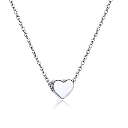 PROSILVER 925 Sterling Silver Necklace for Women Dainty Pendant Necklace | Hypoallergenic 925 Sterling Silver, Cute Small Pendant, Star/Heart/Moon/Triangle/Bar/Round Necklace Silver with Gift Box - color: 01 Sliver, style: 02 Heart