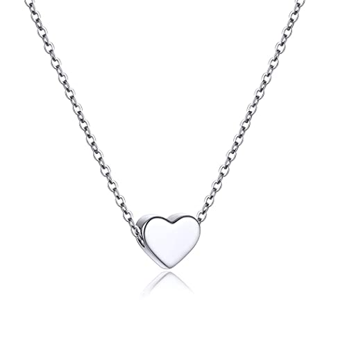 PROSILVER 925 Sterling Silver Necklace for Women Dainty Pendant Necklace | Hypoallergenic 925 Sterling Silver, Cute Small Pendant, Star/Heart/Moon/Triangle/Bar/Round Necklace Silver with Gift Box - color: 01 Sliver, style: 02 Heart