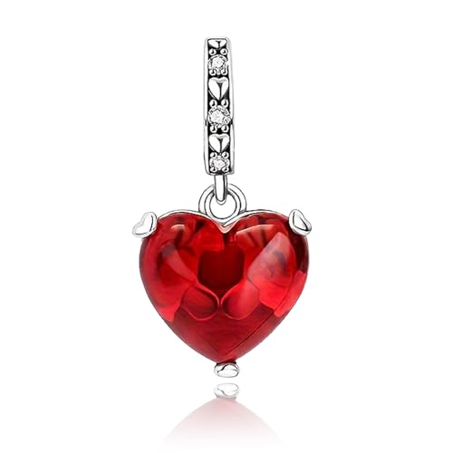 S925 Sterling Silver Cute Bead Charm for Pandora Bracelets and Necklaces | Lucky Clover Cute Animal Pink Bow Cherry Butterfly Pendant Bead Charms Jewelry Making Gifts for Women Valentines Mother's Day - style: Red Romantic Heart Charm