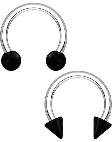 OUFER Horseshoe Septum Rings 16G, Internally Threaded Septum Piercing jewelry, G23 Titanium Pink Septum Piercing kit, Lip Helix Conch Cartilage Piercing Jewelry For Women Men - color: Black