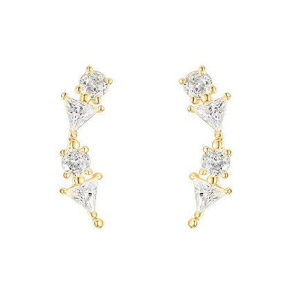 PAVOI 14K Gold Plated Cubic Zirconia Ear Crawler Earrings - Faux Diamond Ear Climber Fashion Earrings for Women - style: Geometric