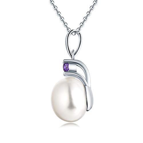 925 Sterling Silver Freshwater Cultured Pearl Pendant Necklace JO WISDOM Jewelry for Women,Girls - color: 10mm,February,amethyst Color
