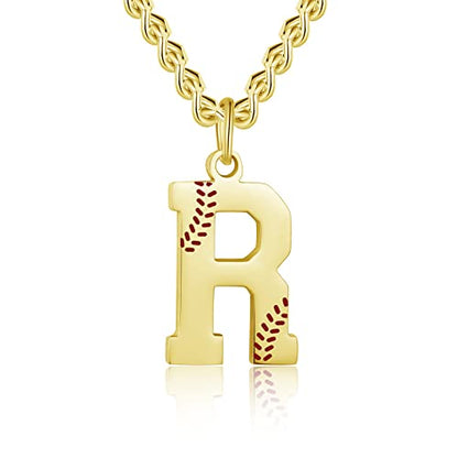 AIAINAGI Baseball Initial A-Z Letter Necklace - Men's Baseball Charm Pendant in Stainless Steel Silver Chain, 22inch Personalized Gift - style: R Letter