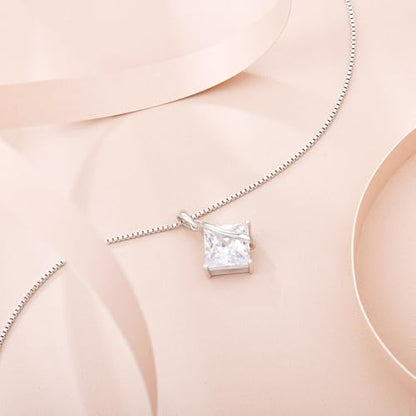 Square Princess Cut Necklace 925 Sterling Silver Solitaire Pendant Necklace Birthstone Jewelry Gifts for Women - color: 04 April - Zirconia