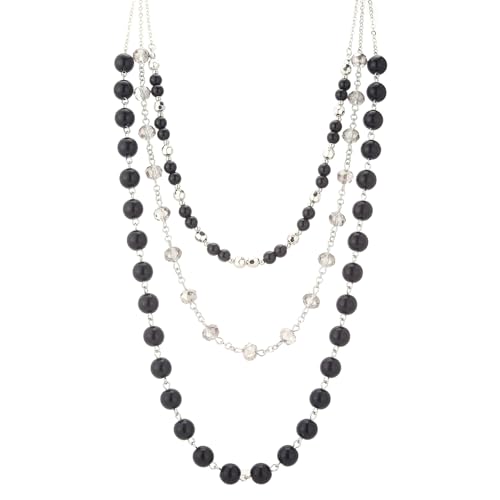 Noessla Layered Beaded Necklaces for Women - 3 Strand Boho Statement Choker Fashion Jewelry Gifts - color: Black