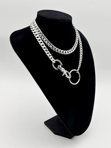 paloli Women's Slip Chain Rainbow Heart O-Ring Chunky Chain Necklace, Rays Cuban Long Layered Jewelry, Adjustable Lariat Y-Necklace Heart Loop Choker - color: L-Oring-Silver