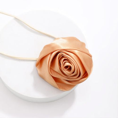 Red Camellia Flower Fabric Choker Necklace for Women Black Rose Floral Rope Statement Necklaces Trendy Costume Outfit Cloth Jewelry Petal Accessories - color: Light