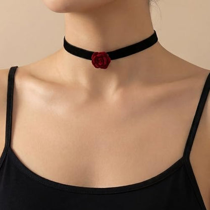 Qceasiy Gothic Black Necklace for Women, Adjustable Victorian Velvet Lace Collar, Halloween Party Cosplay Jewelry Gift - style: Flower