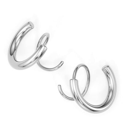 Spiral Hoop Twist Double Earrings - 14K Helix Spiral Earrings, Double Piercing Earrings, Faux Double Hoop Earrings, Tiny Twist Earrings for Women - color: Silver - 2mm