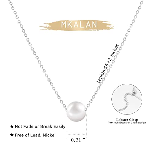 Pearl Necklaces for Women,14K Real Gold Plated Dainty Cute Pearl Necklace for Women Handmade Pearl Chain Necklace Everyday Jewelry Gift - color: Classic Style-One Pearl 8MM-Silver
