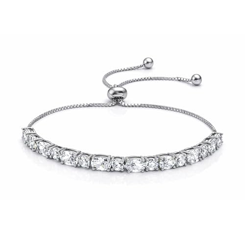 LeCalla 925 Sterling Silver Sliding Bolo Bracelet | Adjustable Beaded Tennis Bracelets for Women | Adjustable Slider Bolo Bracelets Gifts for Her - color: Sliding Bolo CZ