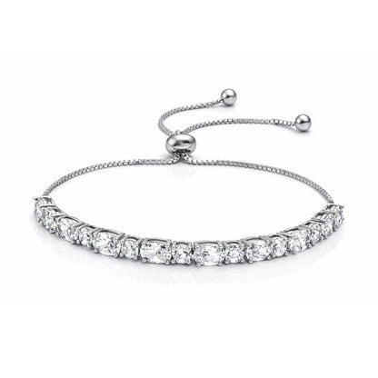 LeCalla 925 Sterling Silver Sliding Bolo Bracelet | Adjustable Beaded Tennis Bracelets for Women | Adjustable Slider Bolo Bracelets Gifts for Her - color: Sliding Bolo CZ