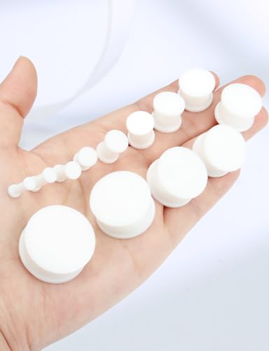 Ears Gauges Tunnels Plugs for Women Solid Silicone Ear Gauge Stretching Kit 8G to 1" (3MM- 25MM) Expander Stretcher Plug Earrings for Piercing Jewelry for Women (Black White Flesh) - color: 8g to 1", White