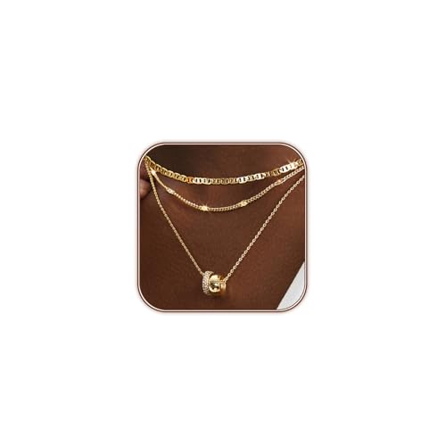 OGD Layered CZ Rondelle Pendant Necklaces for Women, 14K Gold Plated Trendy Mariner Chain Dainty Circle Rondelle Pendant Choker Necklace for Women Two-Toned Cubic Zirconia Gold Necklace - color: Gold Rondelle Layered-3PCS
