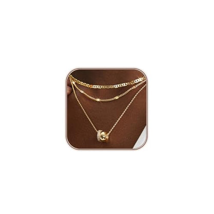 OGD Layered CZ Rondelle Pendant Necklaces for Women, 14K Gold Plated Trendy Mariner Chain Dainty Circle Rondelle Pendant Choker Necklace for Women Two-Toned Cubic Zirconia Gold Necklace - color: Gold Rondelle Layered-3PCS