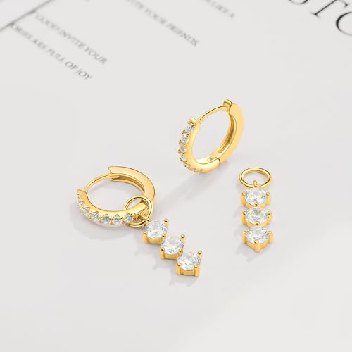DAILY VIBES Cute Butterfly Star Cross Heart CZ Dangle Earrings for Women | 925 Sterling Silver Post, 14K Gold or Silver Plated, Mini Cubic Zirconia Dainty Drop, Cartilage Small Huggie Hoop Earrings - color: Gold Three Stones