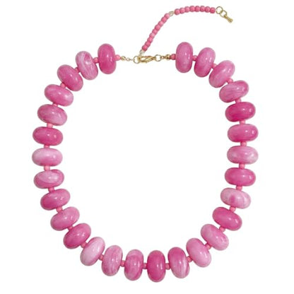 Chunky Acrylic Beaded Necklace for Women, Boho Oversized Disc Fake Turquoise Resin Bead Chain Statement Choker Lightweight Adjustable Summer Beach Jewelry Gift - color: Oversize Disc Pink