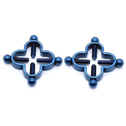 2Pcs Four Leaf Clover Non-Piercing Nipple Rings Stainless Steel Fake Nipple Rings Shield Barbell Ring Nipple Piercing Summer Beach Faux Body Jewelry for Women - color: Blue
