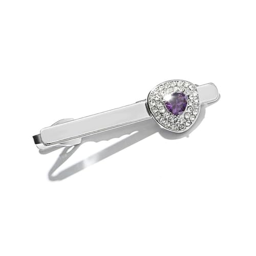 Rhinestone Triangle Tie Clip Bar for Men Silver Plated Fashion Crystal Geometric Birthstone Business Necktie Suit Shirt Tuxedo Formal Wear Brooch Dress Accessories Dainty Party Jewelry - color: Purple CZ