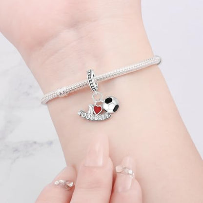CYCUFF 925 Sterling Silver Charms Suitable for Charm Necklaces, Bracelet Pendants Beads Jewellery Gift for Women - color: I Love Soccer Pendant