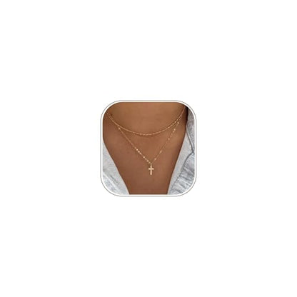 14K Gold Layered Cross Necklaces for Women,Tiny Small Sideways Cross Necklace Minimalist Christian Jewelry Gifts First Communion Confirmation Easter Stuff,2Pcs - color: Style C，Satellite cross