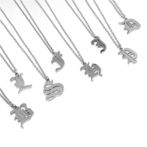 Old English Initial Alphabet Letter Necklace - style: L-Silver
