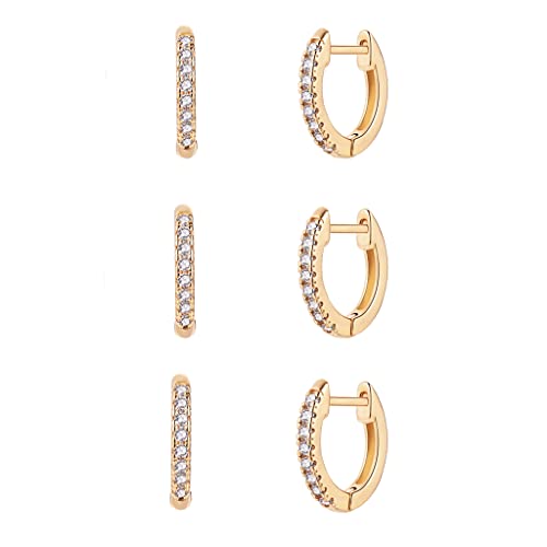 Barzel 18K Gold Plated Cubic Zirconia Huggie Cuff Earrings For Women - color: 3 Pack Gold