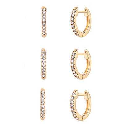 Barzel 18K Gold Plated Cubic Zirconia Huggie Cuff Earrings For Women - color: 3 Pack Gold
