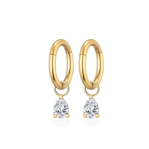 Ourania 16G Gold Stainless Steel Zircon Dangle Huggie Hoop Rook Piercing Helix Hoop Earring Tragus Hoop Cartilage Piercing for Women - color: Triangle Gold 2PCS, size: 1.2*6mm 2pcs
