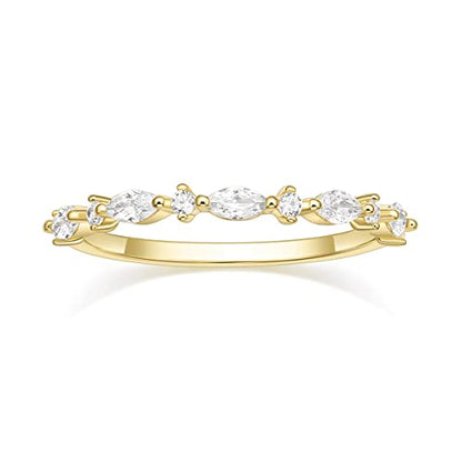 SHINYSO 14K Gold Plated Wedding Band for Women Thin Stacking Ring Half Cubic Zirconia Eternity Engagement Ring Size 4-10 - color: gold