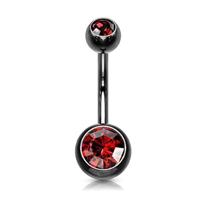 Belly Button Piercing Ring 14 Gauge Surgical Steel - color: BLACK RED GEMS
