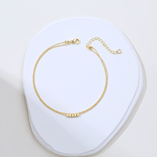 14K Gold Plated Layered Satellite Beads Heart Anklets Layering Rhinestone Cubic Zirconia Ankle Bracelets for Women Minimalist Summer Beach Foot Chain Ankle Jewelry for Her - style: 2 Layered 5 Dots+Beaded-GD
