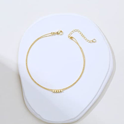 14K Gold Plated Layered Satellite Beads Heart Anklets Layering Rhinestone Cubic Zirconia Ankle Bracelets for Women Minimalist Summer Beach Foot Chain Ankle Jewelry for Her - style: 2 Layered 5 Dots+Beaded-GD