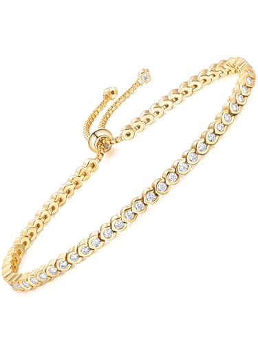 CYW 2mm/3mm All Moissanite Tennis Bracelet for Women, Solid 925 Sterling Silver, 5.5-7.5inch (14-19cm), with 2cm Adjustable Chain Extender, Birthday Anniversary Valentines Mothers Day Ideal Gift - color: 2mm - Yellow Gold, size: 5.5 Inches