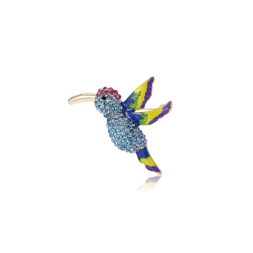 Enamel Bird Brooch for Women Rhinestones Owl/Hummingbird/Eagle/Toucan Lapel Pin Cute Bird Brooches Jewelry Gifts for Mom Wife - color: Blue-Hummingbird 2