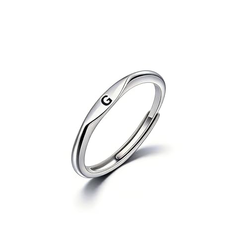 Thin Stacking Initial Rings for Women Stackable Plain Letter Ring Open Adjustable Silver Capital Alphabet Letter Band Ring - color: G