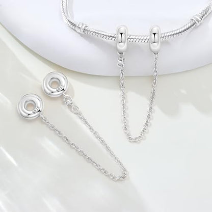 Spacer Stopper Beads for Bracelets & Necklaces, 925 Sterling Silver Beads | Smooth & Pave Cubic Zirconia (White, Blue, 18K Gold Plated) | Anti-Slide Separator Charms S925 Women Jewelry - color: Safety Chain Silver simple