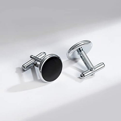 wynameleri Mens Cufflinks and Studs Set Blanks Round 4 Colors Shirt Tuxedo Buttons Packed in Cufflink Box for Business Wedding Jewelry - color: Silver Black