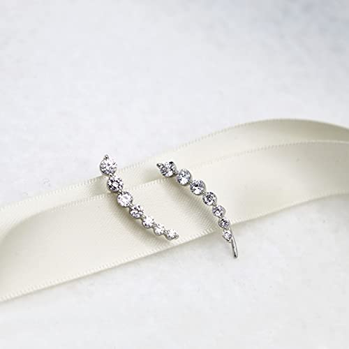 Charm Earrings Hoop set in 925 Sterling Silver for women Open Lotus Flower | Simulated Blue Sapphire | Tiny Lotus | Circle | Climber Crawler - style: Climber/Crawler
