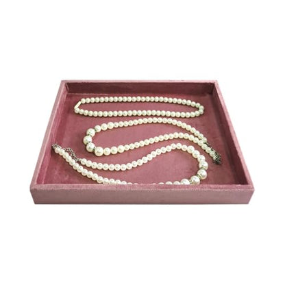 Flat Jewelry Tray Velvet Stackable Jewelry Display Organizer for Necklaces, Rings, Earrings Compact Jewelry Storage for Dresser, Countertop（Pink）