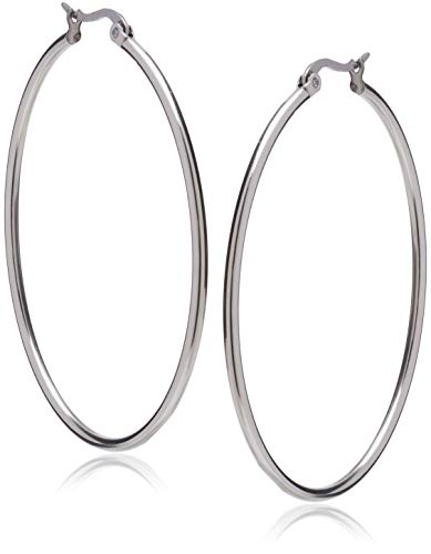 Amazon Essentials Stainless Steel Rounded Tube Hoop Earrings (50mm), (previously Amazon Collection) - color: Stainless Steel, size: 50 mm