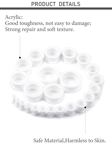 10G-25mm Thin & Thick Silicone Ear Gauges Tunnels Stretching Kit Double Flared Rubber Gauges Tunnels Plugs Flexible Soft Tunnels Earrings Gauge Kit for Women Men - color: Thick White 6G-25mm