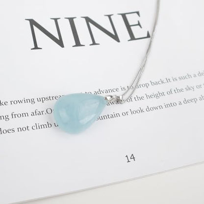 iSTONE 925 Sterling Silver Natural Crytral for Womens Pendant Necklace, Gemstone Birthstone with 17.8" Silver Chain Ladies - color: Aquamarine