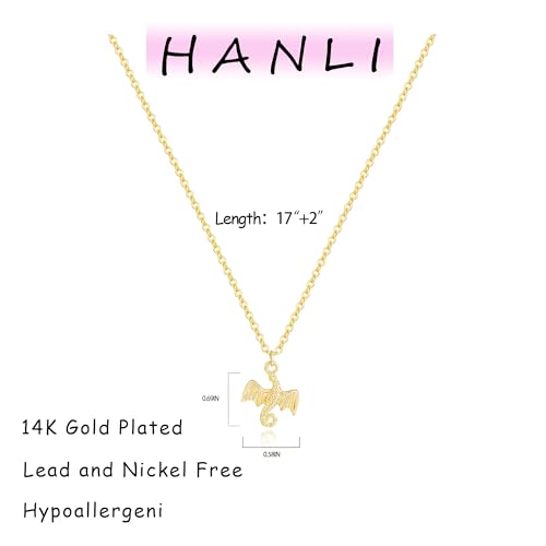 HANLI 14K Gold Plated Necklaces for Women - Dainty Butterfly, Star of David, Moon and Star, Sun, Lotus, Infinity, Hummingbird, Bee,Boots,Chill,Sunflower Pendant Designs - Elegant Jewelry for Women - color: Dragon-necklace