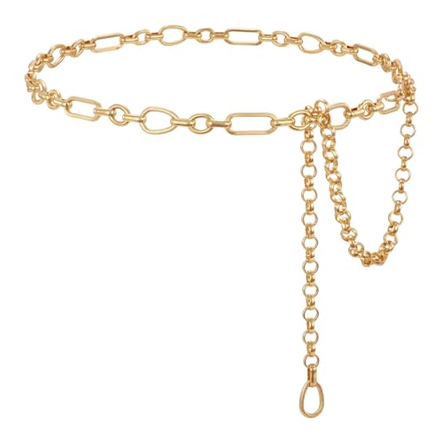 WHIPPY Metal Waist Chain Belt Women Adjustable Body Link Belts Ladies Fashion Chain for Jeans Dress - color: Gold, size: S: Fit for Waist up to 28", style: C Link